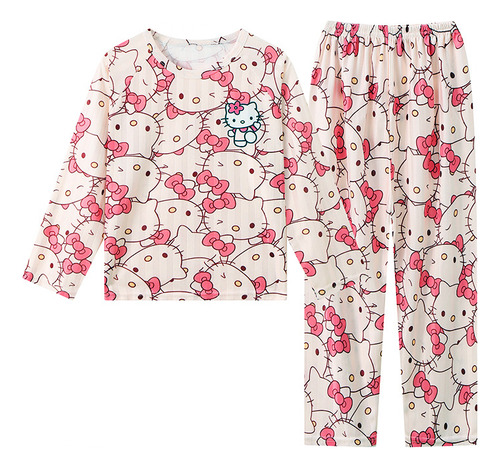 Pijama Sanrio Hello Kitty Con Playera Manga Larga Y Pantalón