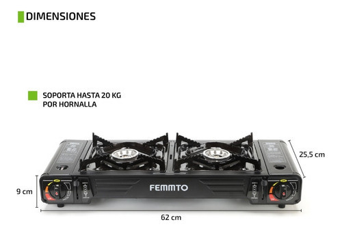 Imagen 4 de 12 de Anafe Portatil 2 Hornallas Quemadores Camping Adaptador Dual