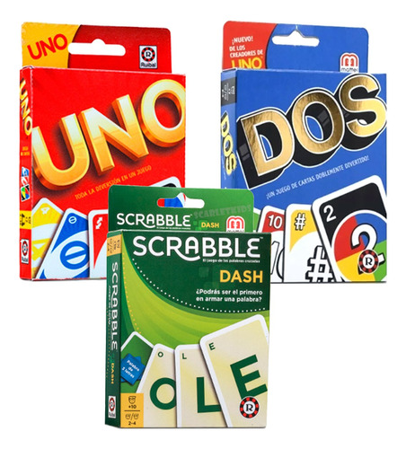 Scrabble + Uno + Dos Combo Cartas Juego Mesa Orig Mattel
