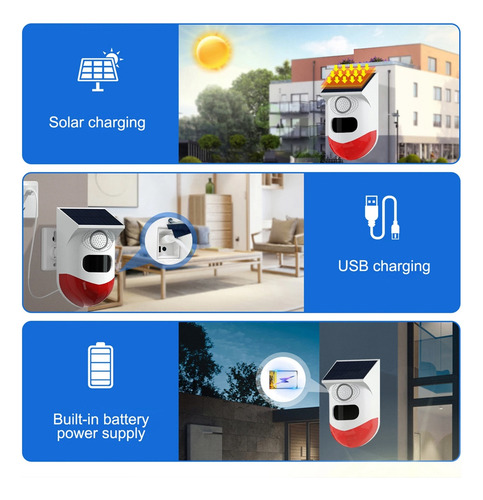 Para Alarma Solar Con Sensor De Movimiento, 120 Db, Sirena