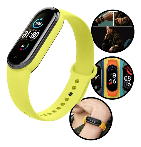 Kit 5x Pulseira Silicone Premium Para Xiaomi Mi Band 6 Cor Verde Abacate Premium