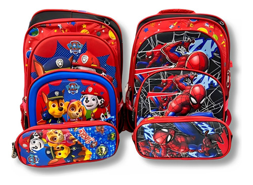 Bolso Escolar C/luces, Lonchera Y Cartuchera Para Niños