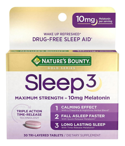 Melatonina Sleep3 Nature's Bounty 10mg 30 Tabletas