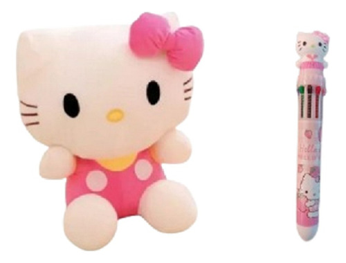 Hello Kitty Pelúcia 20cm Rosa Macia+ Caneta 10 Cores Sanrio