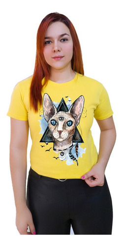 Polera Estampada Dama 100%algodón Gato Esfinge Exclusivo 591