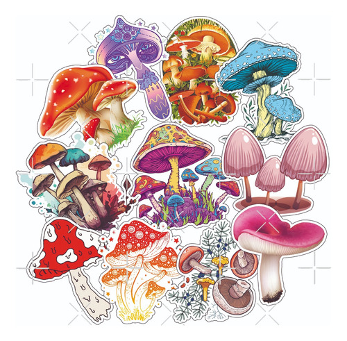 Pack Stickers Calcos Vinilos Hongos Colores - Termo Notebook