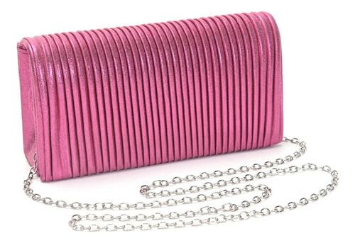 Cartera Sobre Fiesta Drapeado Vertical Fucsia Brillo. Barbie Correa De Hombro Plateado Diseño De La Tela Liso