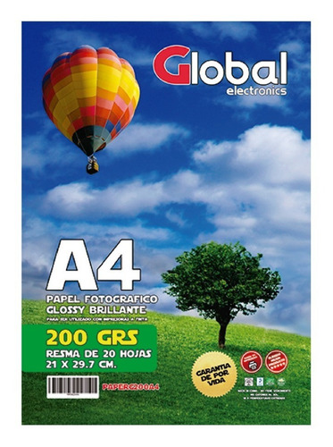 Papel Fotográfico Glossy Premium 200gr A4 X 20 Hojas Global