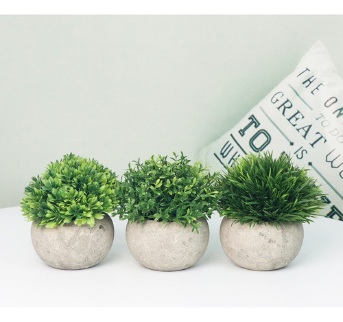 A Maceta Con Planta Artificial Pequeña Y Verde, 3 Unidades