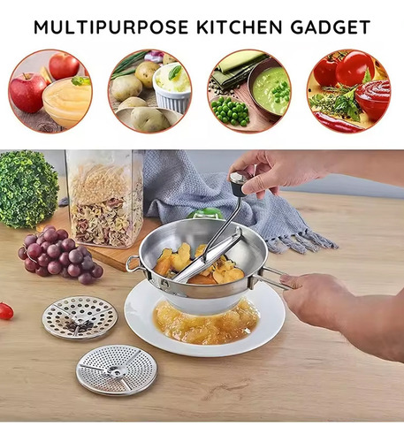 Processador Manual De Alimentos De Aço Inoxidável E Espremed