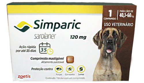 Simparic 1 Comp. - 40 A 60kg Antipulgas Para Cães | Zoetis