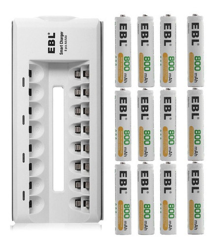 12 X Ebl 800mah Aaa Recargables + Cargador De Batería Aa De