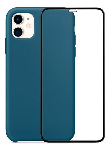Capinha Silicone Aveludada Compatível iPhone 11 + Película3d Cor Azul Holandês