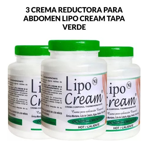 3 Crema Reductora Para Abdomen Lipo Cream Tapa Verde