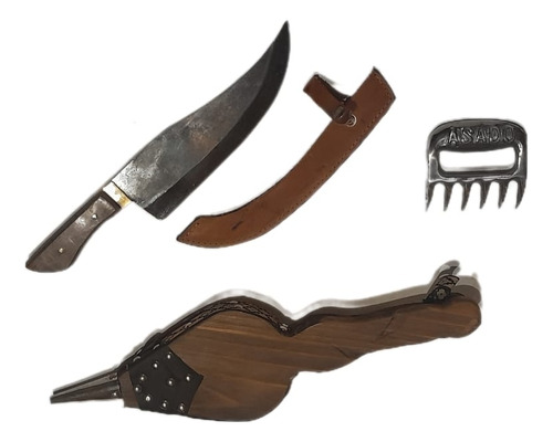 Set Asador  Garra Oso Cuchilla Bowie Fuelle Avivador Fuego