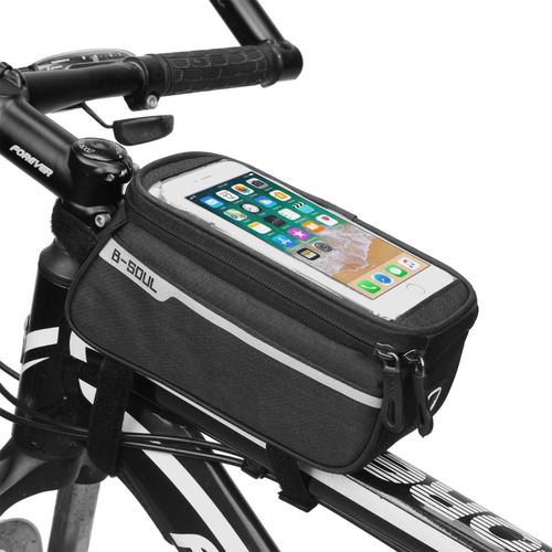 Porta Telefono Celular Para Bicicleta Bolso Con Bolsillos Color Negro