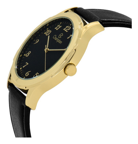Relógio Masculino Dourado Champion Pulseira De Couro Preta