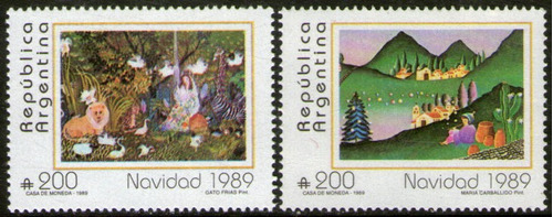 Argentina Serie X 2 Sellos Mint Navidad = Pinturas Año 1989