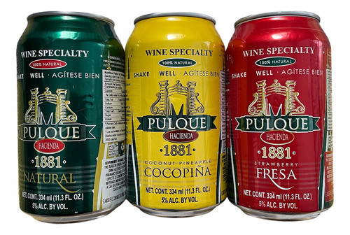 Pulque, Hacienda 1881. Fresa, Natural Y Coco Piña, Sixpack.