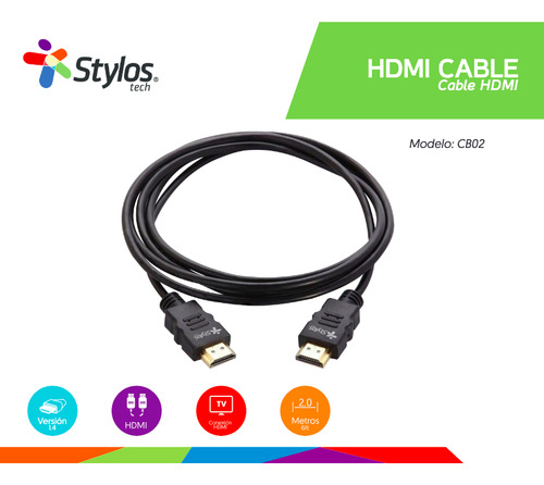 Cable Video Hdmi 1.4 Stylos 2m Stachd3b Negro
