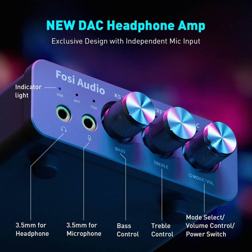 Amplificador / Dac De Fone De Ouvido Fosi K5 Pro Com Mic In Preto 1 W