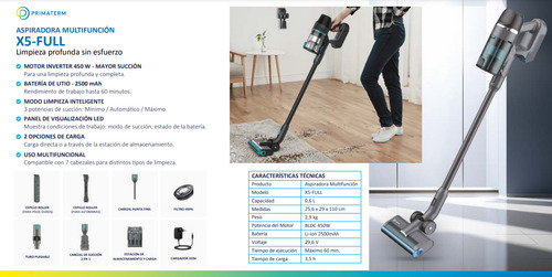 Aspiradora Inalámbrica X5-full 450w + Accesorios Primaterm