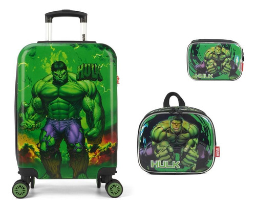 Kit Escolar Hulk Avengers Mala + Lancheira + Estojo Box