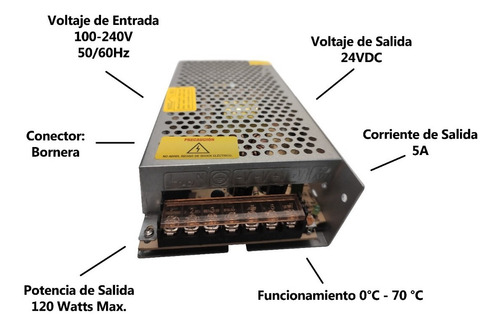 Imagen 3 de 5 de Fuente Switching Metálica 24v 5a Cctv Tira Led Router Ada