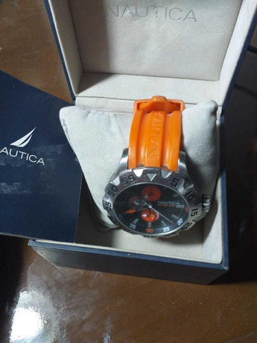 Relógio Náutica Usado Original N15566g Pulseira Laranja