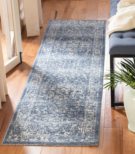 Alfombra De Pasillo 60 X 240 Cm Azul Marino Y Crema Diseño O