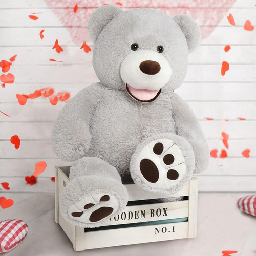 Oso De Peluche Gigante Morismos Gris 99 Cm Suave Y Esponjoso