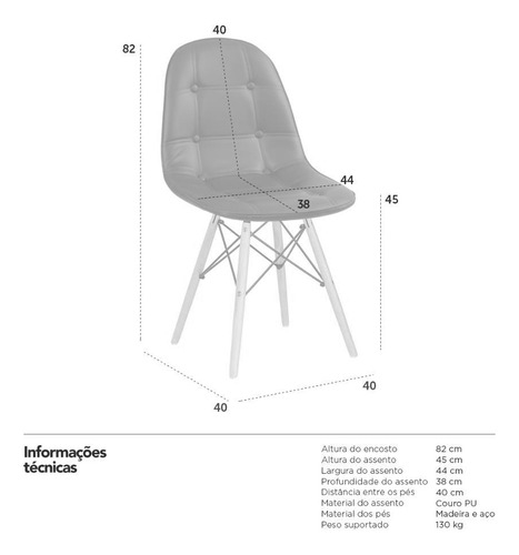 16 Cadeiras Estofada Botão Eames Botonê Capitonê Cores Assento Cinza médio