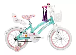 Bicicleta infantil infantil Olmo Infantiles Tiny Friends 2020 R16 frenos v-brakes color celeste con ruedas de entrenamiento