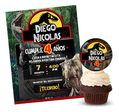 Invitacion  Jurassic World Personalizad + Etiqueta Multiusos