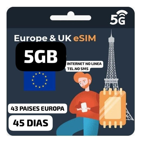 Esim 5gb Sim Viajeros Europa Datos/internet Activa Tu Mismo.
