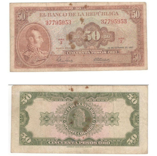 Billete De 50 Pesos Colombiano