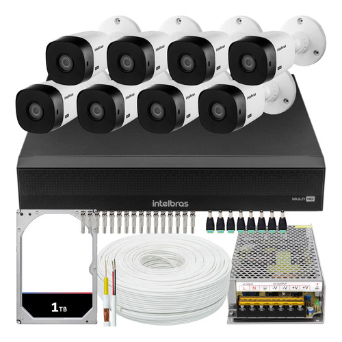 Kit Cftv Monitoramento 8 Cameras Intelbras 1120 Dvr 1016 1tb