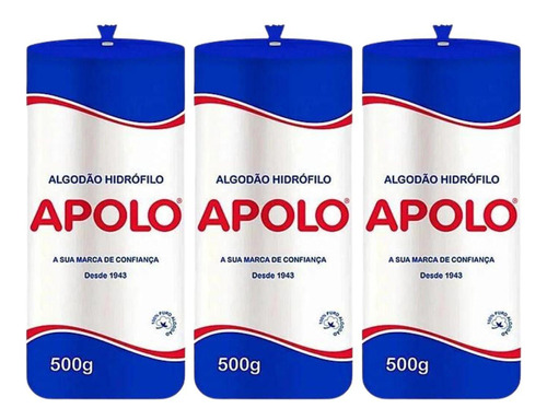 Kit Algodão Hidrófilo Apolo Em Rolo 500g C/3