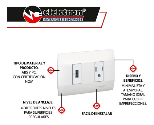 Imagen 3 de 8 de Placa Con Toma Usb Y Contacto Marisio Schneider Electric