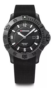 Reloj Seaforce Correa De Caucho Color Negro, Wenger Color De La Correa Negro Color Del Bisel Negro Color Del Fondo Negro