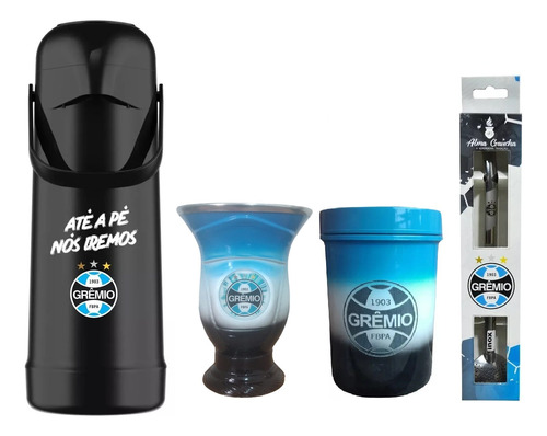 Kit Chimarrão Mate Bomba, Cuia Porongo, Porta Erva Grêmio