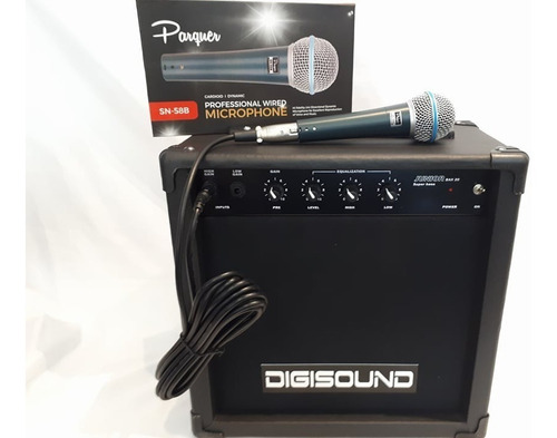 Imagen 3 de 5 de Combo Microfono Canto Con Cable+ Amplificador De 20w
