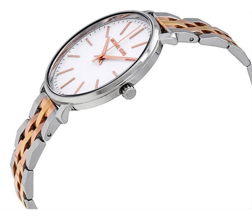 Reloj Michael Kors Pype Tres Tonos Para Dama Mk3901 Correa Plateado, Dorado Y Rosa Bisel Plateado