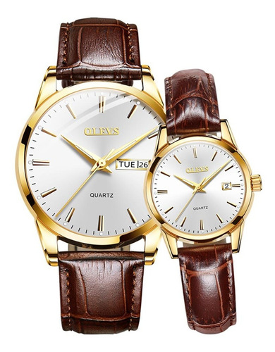 Olevs Luxury Couple Reloj De Cuarzo Reloj De Cuero Hombres