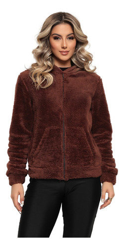 Blusa Feminina De Frio Inverno Grossa Capuz Teddy Peluciado