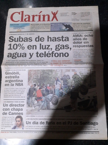 Tapa Diario Clarín 19 7 2002 Ginobili Santiago Del Estero 