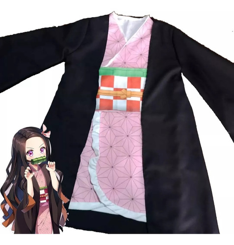 Cosplay Disfraz Nezuko Completo Infantil Verano+ Capa+ Bambu