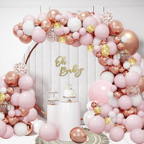 Kit Decoracion Globos Rosa Oro 167 Latex Glitter Confeti-