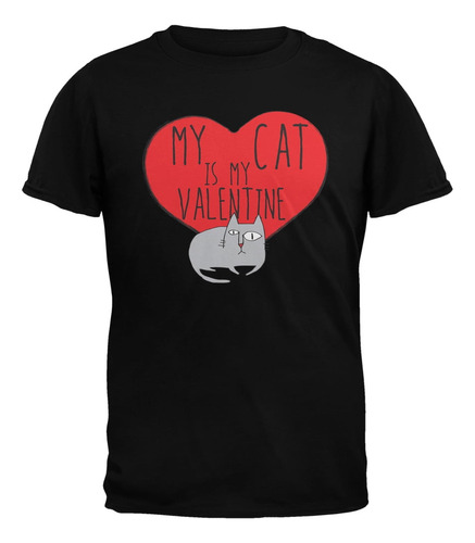 Camiseta Negra Para Adultos My Cat Is My Valentine, Talla 2x