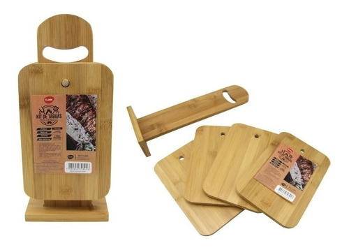 Suporte Kit C/ 4 Tabuas De Bambu Churarsco Petiscos Servir 